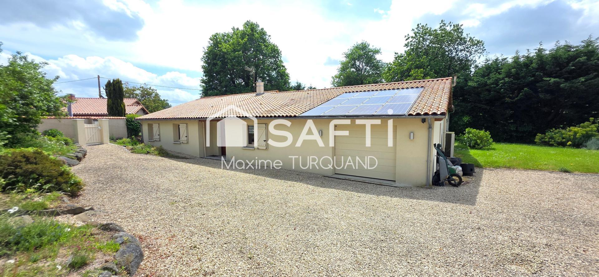 Maison de caractère de plain-pied, 157m², 3 chambres, garage + terrain XL.