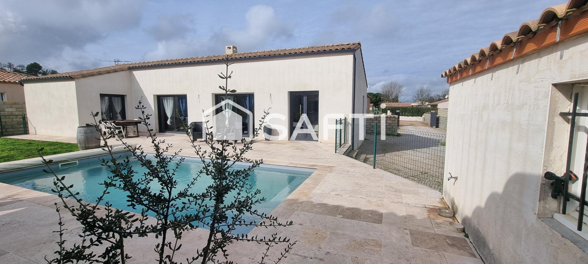 Pavillon familial plain-pied, 3 chambres, piscine